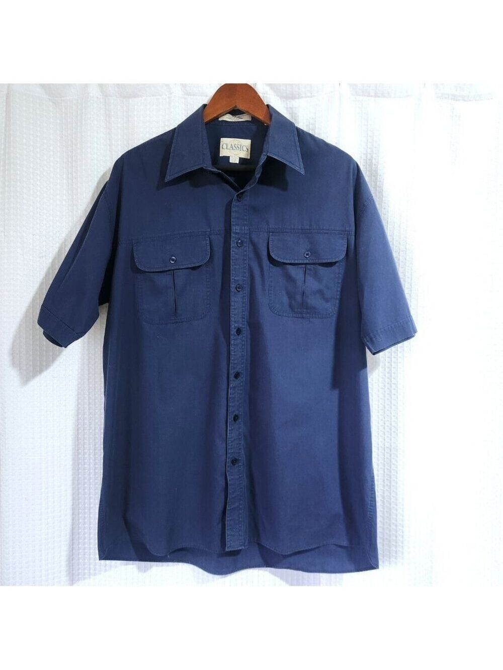 Mens Shirt Lg Tall 16 - 16.5 Short Sleeve Button Down Shirt Blue